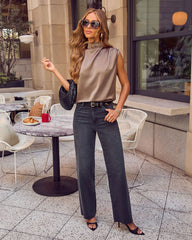 Hidden Villa Satin Mock Neck Top