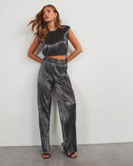 Sinclair Metallic Plisse Crop Blouse
