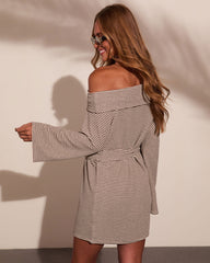 Krissa Striped Off The Shoulder Waist Tie Mini Dress