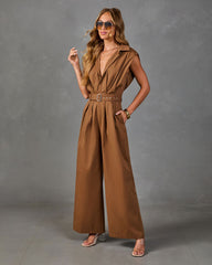 Selena Pleated Cotton Belted Jumpsuit