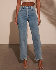 Mandy Stretch High Rise Straight Leg Frayed Jeans