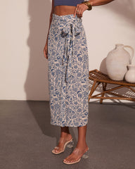Secret Orchard Floral Wrap Tie Midi Skirt