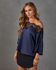 Greyson Satin Lace Trim Off The Shoulder Blouse