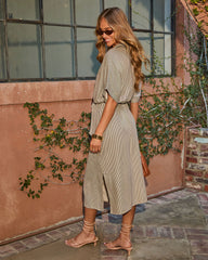 Studio Ease Striped Waist Tie Midi Shirt Dress