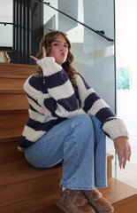 Delvey Navy Striped Chunky Knit Sweater