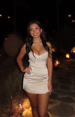 Fran Cream Sequin Contrast Party Mini Dress