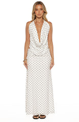 Rozie White Polka Dot Mesh Maxi Skirt