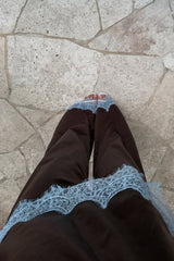 Shirley Lace Trim Brown Satin Pants