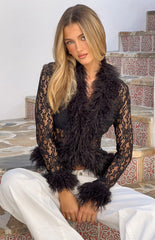 Violetta Black Lace Fur Trim Top