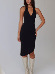 Whimsy Asymmetrical Midi Dress Black