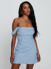Zabbarra Off The Shoulder Mini Dress Blue