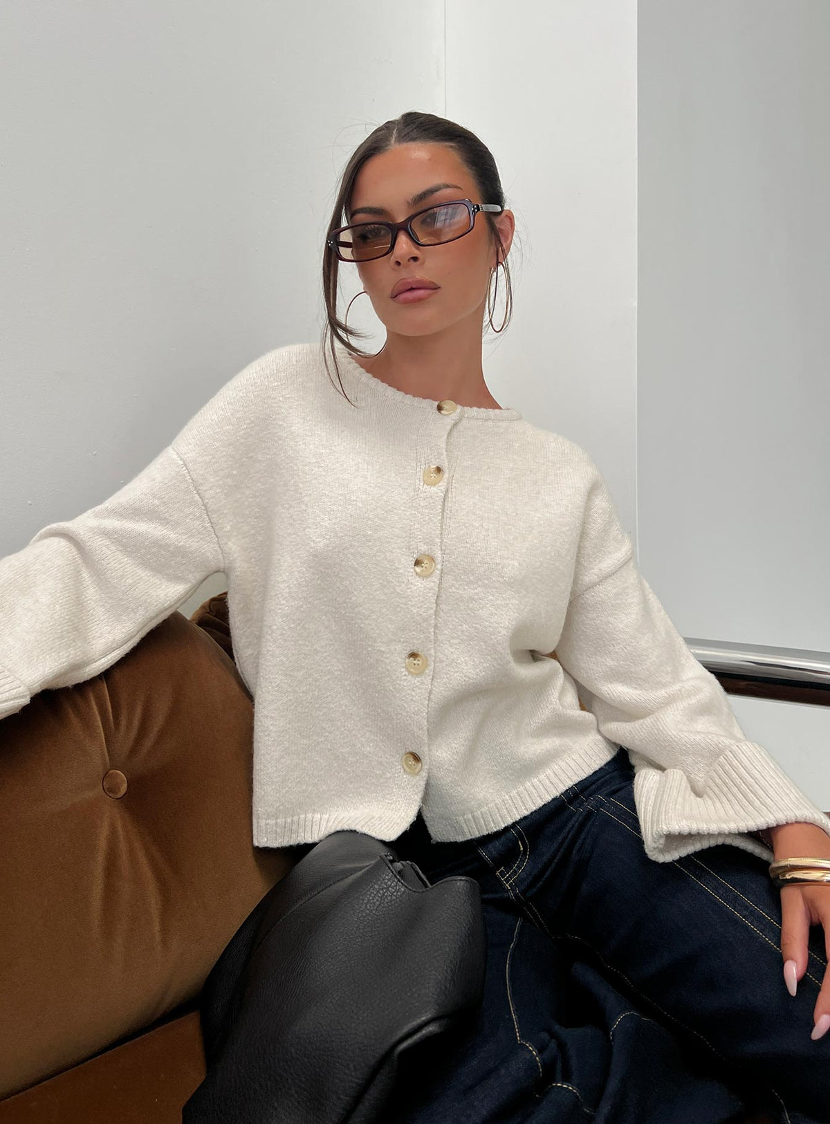Shinead Cuffed Knit Cardigan White