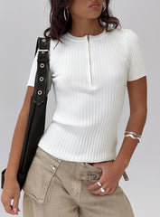Hold The Line Zip Through Top White