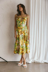 Emmalie Satin Midi Dress Floral Green
