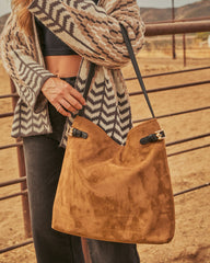 Layton Faux Suede Vegan Leather Buckle Tote Bag