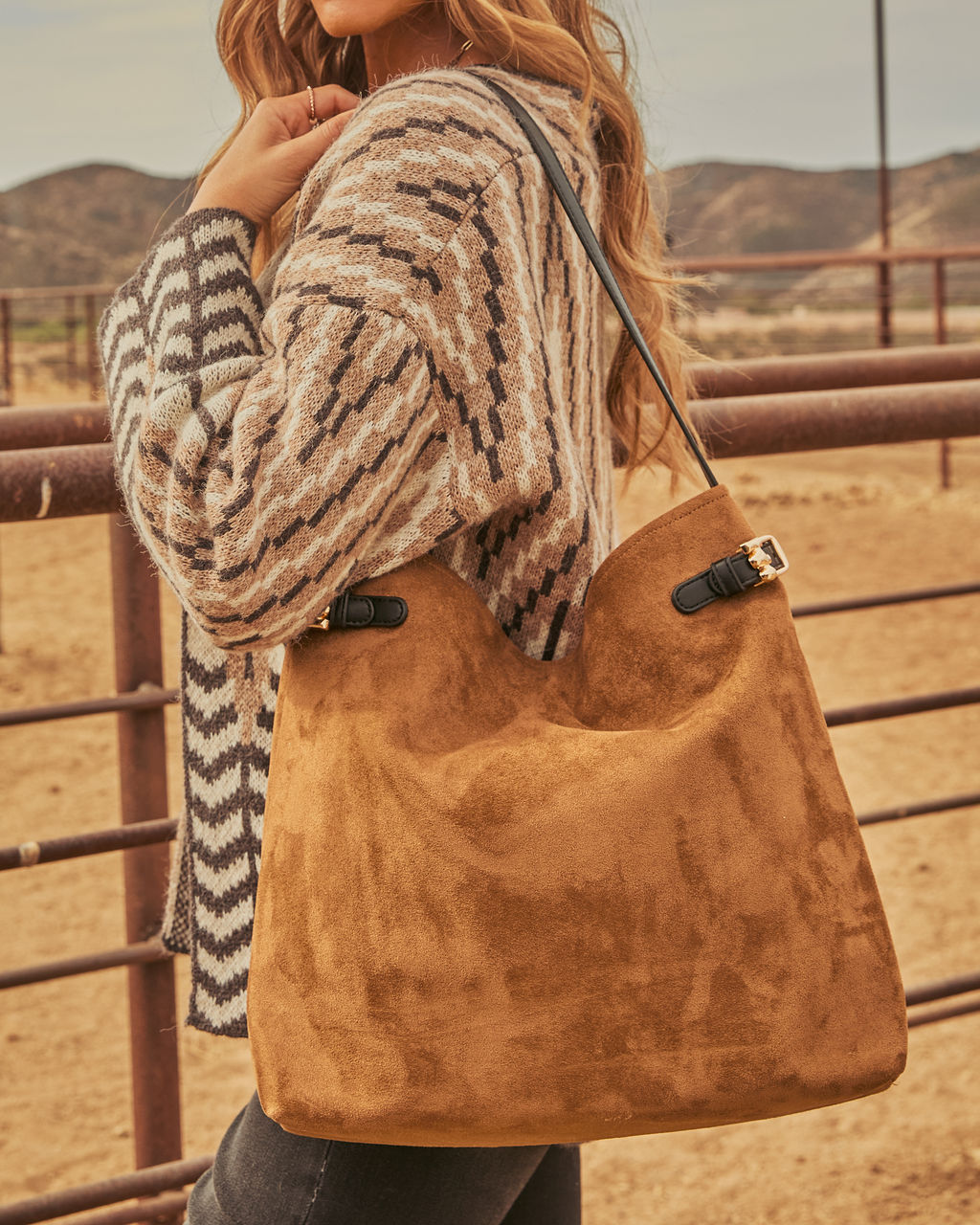 Layton Faux Suede Vegan Leather Buckle Tote Bag