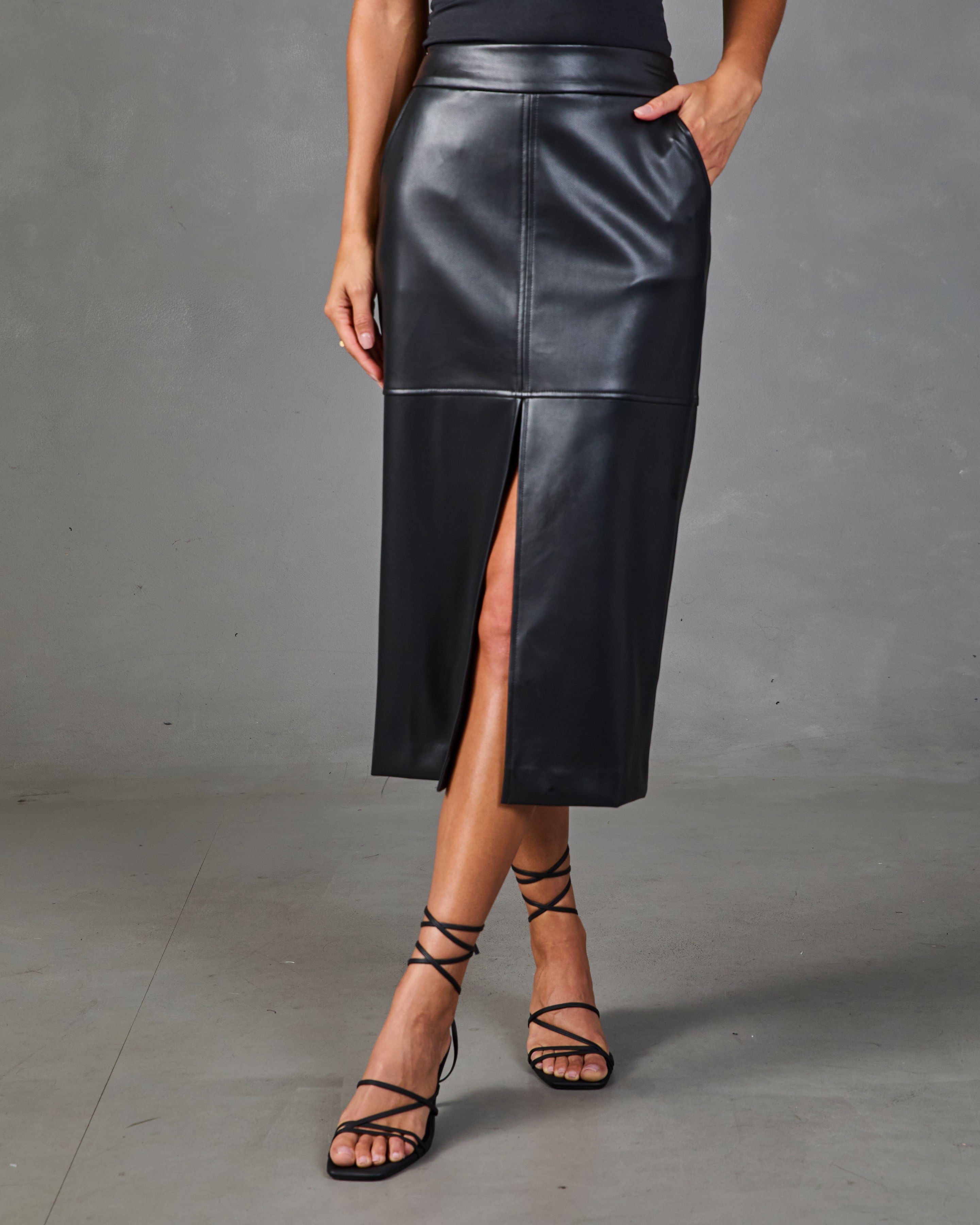 Chic Agenda Faux Leather Midi Skirt