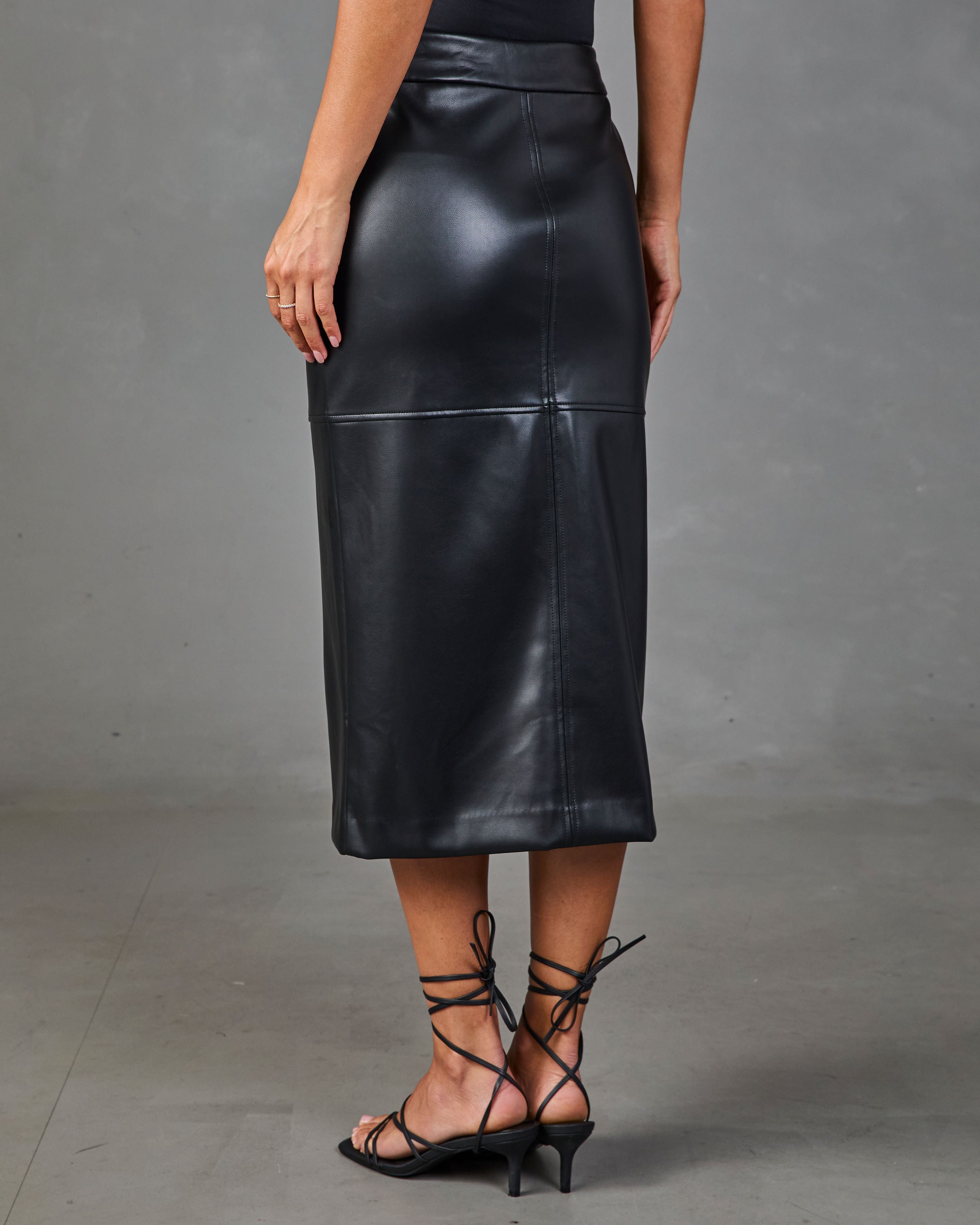 Chic Agenda Faux Leather Midi Skirt