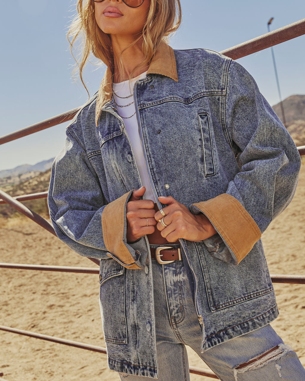 Claudine Denim Corduroy Trim Barn Jacket