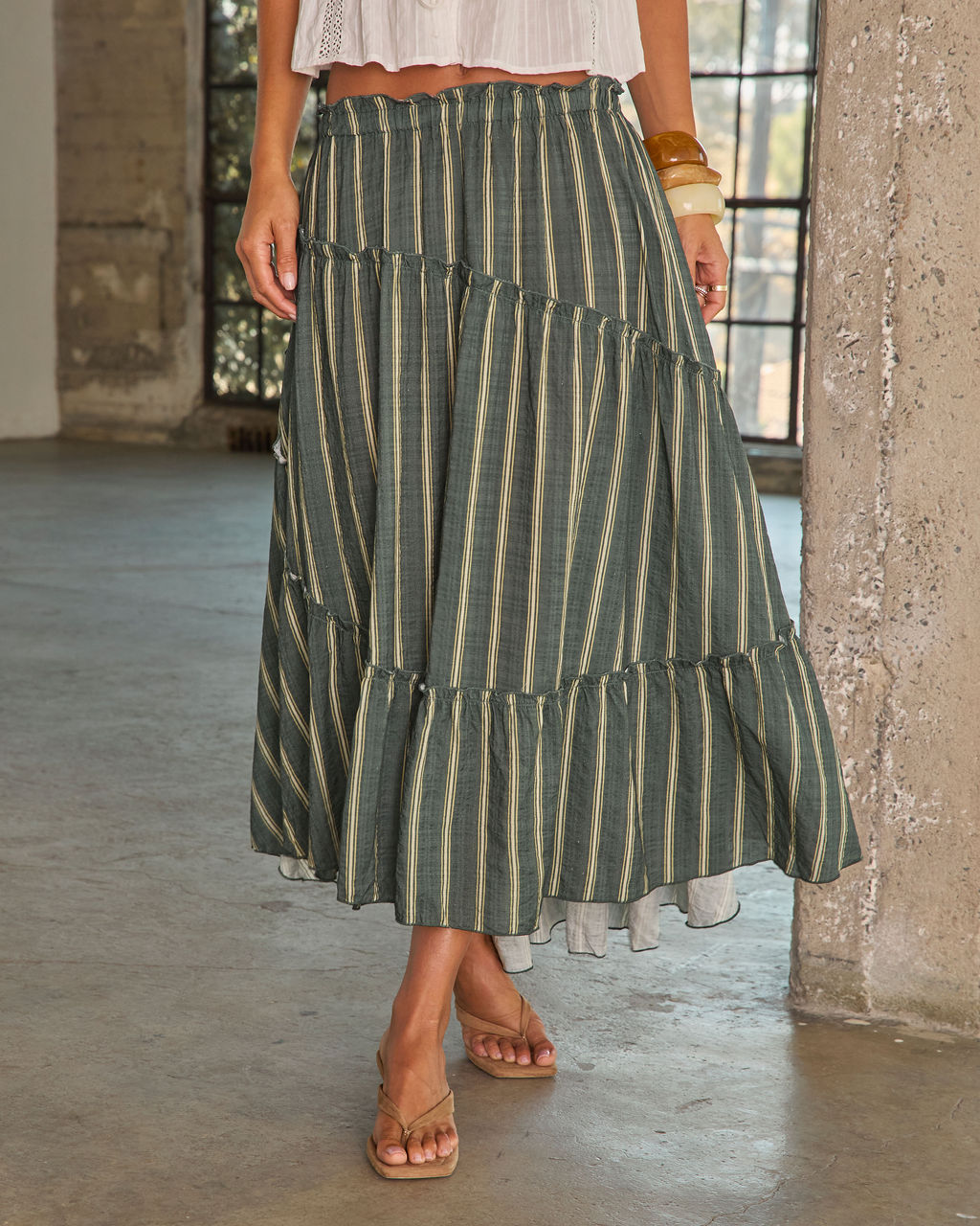 Elevated Ease Striped Midi Skirt