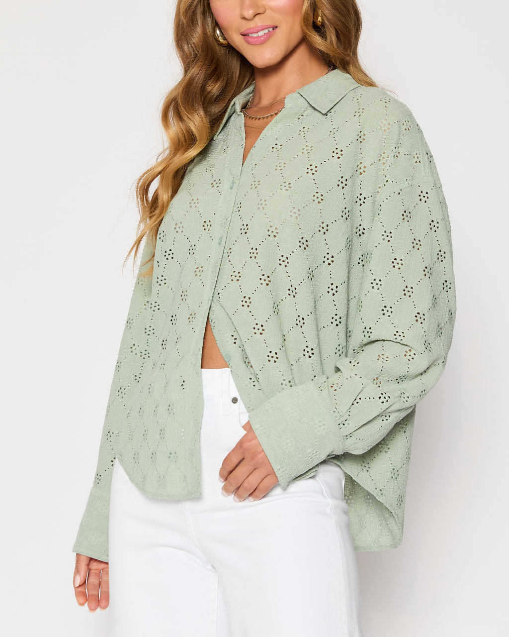 Amber Eyelet Button Down Top