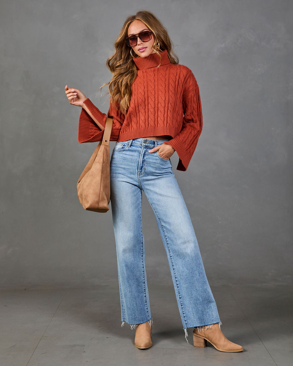 Amal Cable Knit Turtleneck Sweater