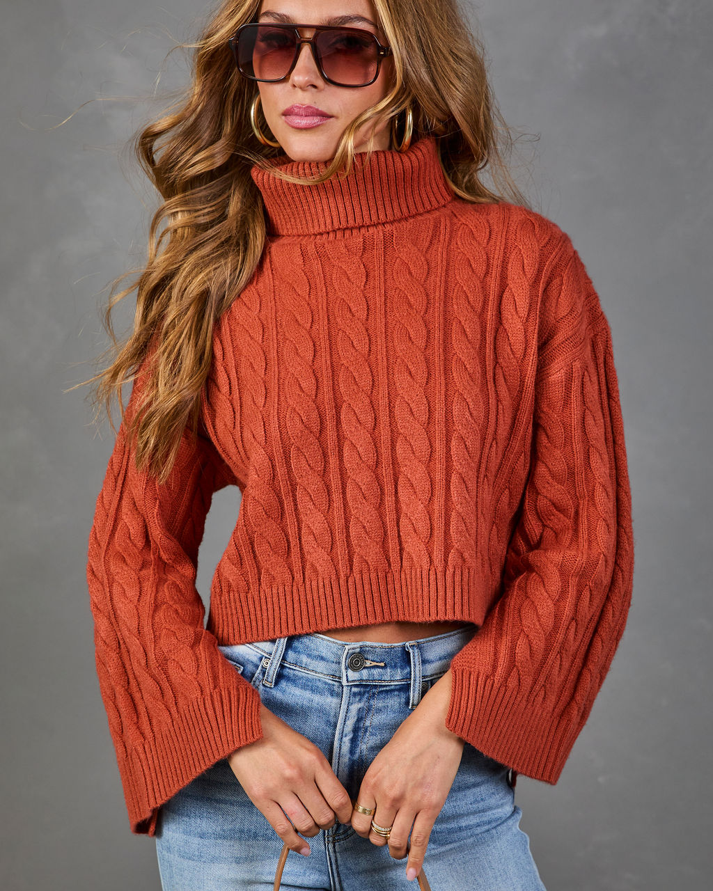 Amal Cable Knit Turtleneck Sweater