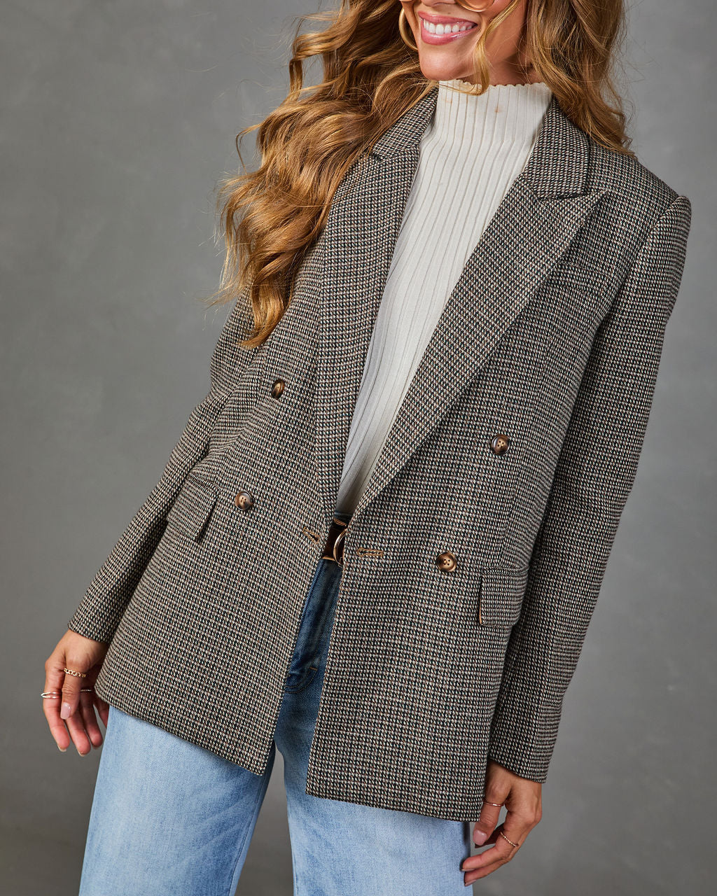 Elizia Plaid Double Breasted Blazer