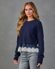 Coastal League Knit Satin Lace Trim Sweater