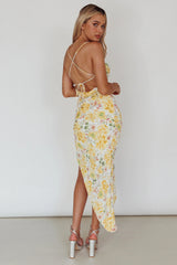 Klara Thigh Split Midi Dress Floral Yellow