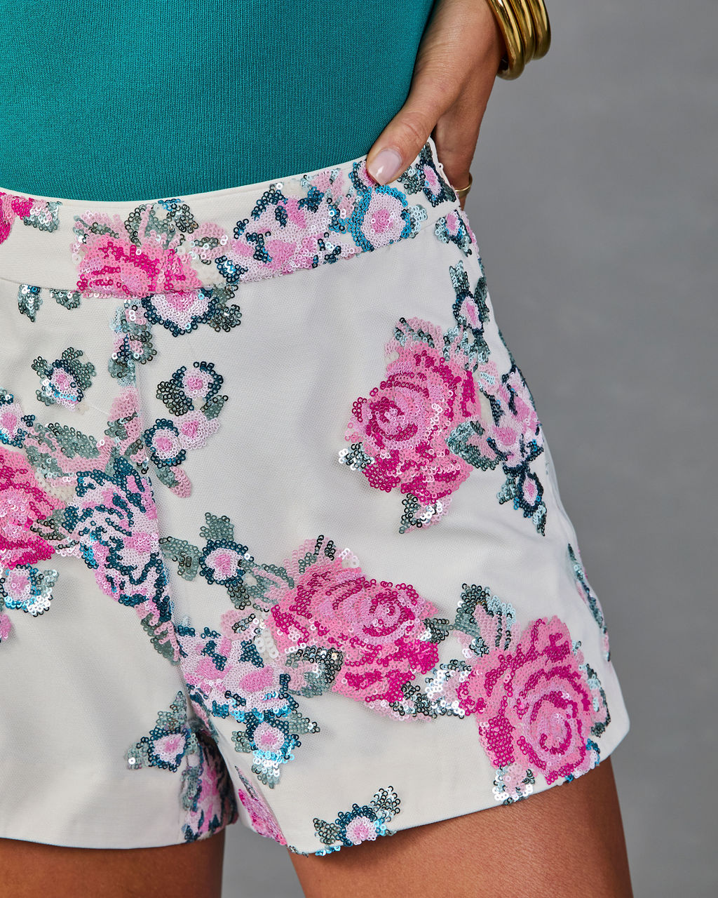 Midnight Glow Floral Sequin Shorts