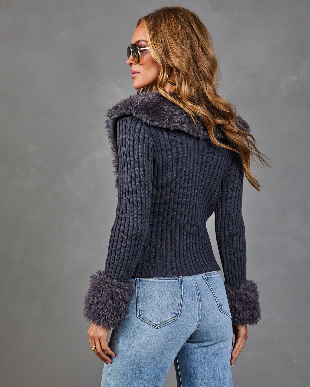 Secret Affair Knit Faux Fur Trim Cardigan