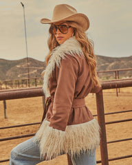 Heidi Shaggy Shearling Faux Suede Wrap Tie Jacket