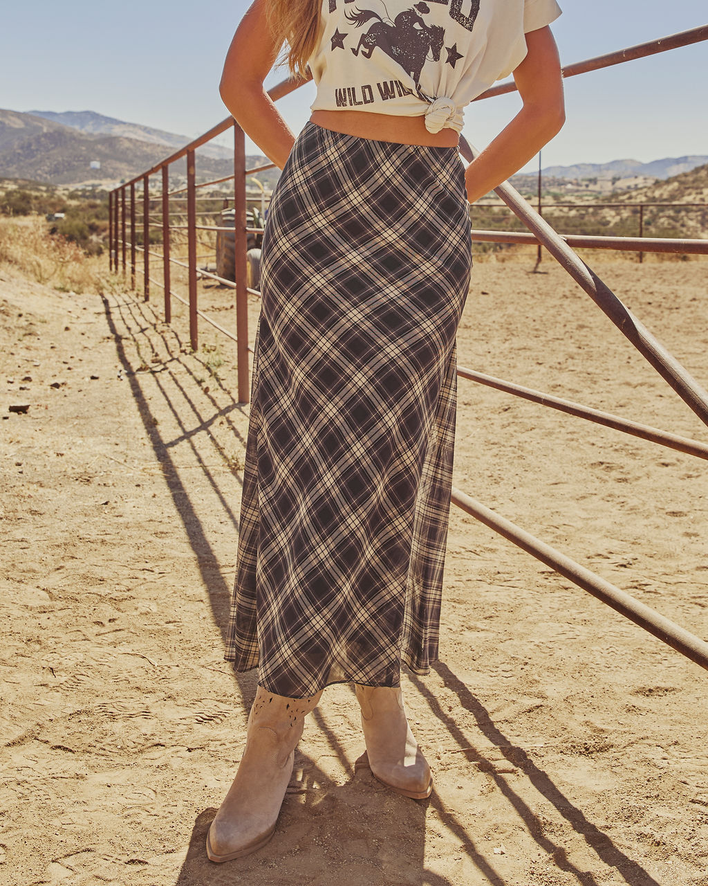 Here Again Plaid Midi Skirt