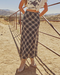Here Again Plaid Midi Skirt