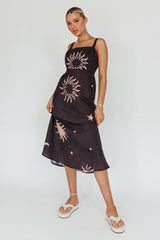 Coucou Square Neckline Midi Dress Celestial Print