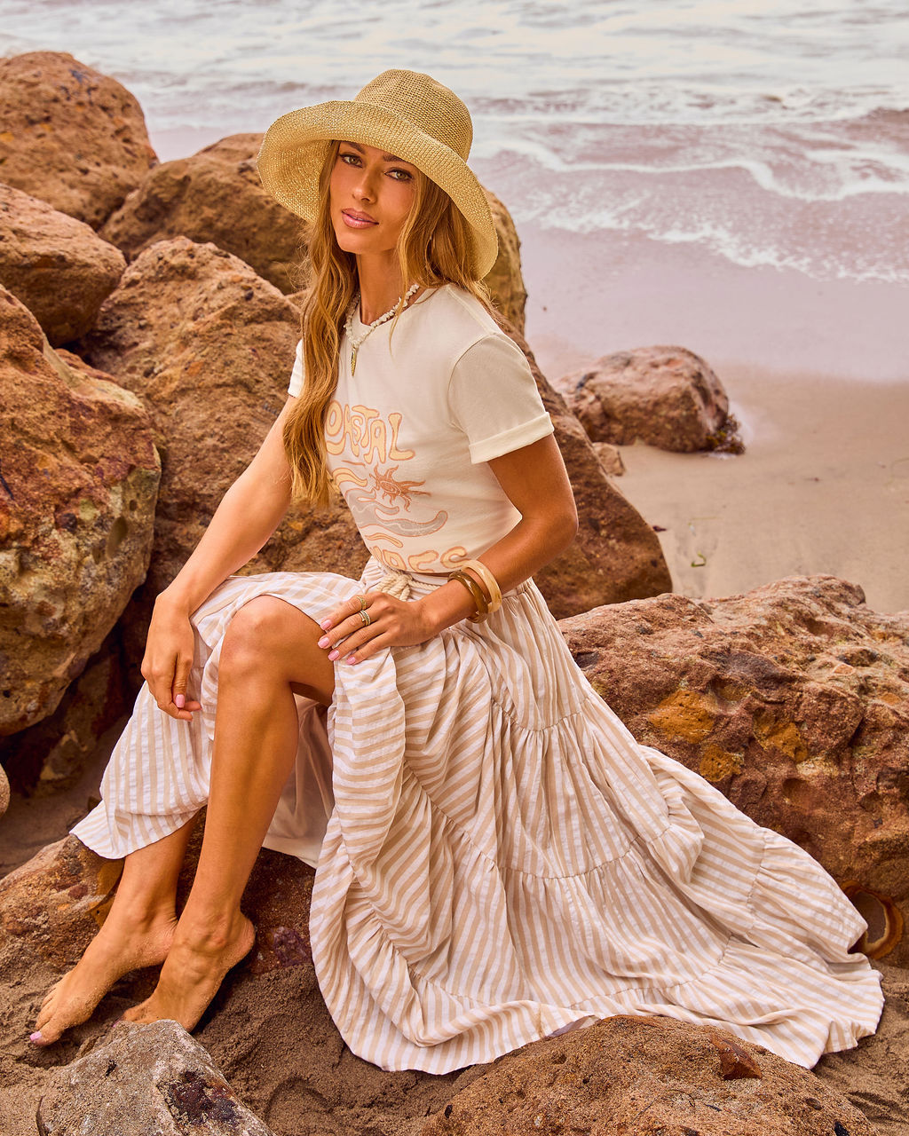 Borrowed Afternoon Striped Waist Tie Maxi Skirt
