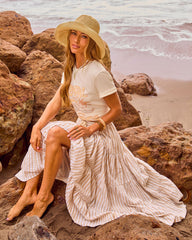 Borrowed Afternoon Striped Waist Tie Maxi Skirt