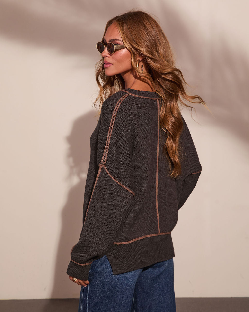 Tierra Ribbed Knit Contrast Trim Pullover Sweater