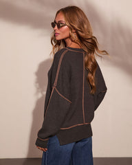 Tierra Ribbed Knit Contrast Trim Pullover Sweater
