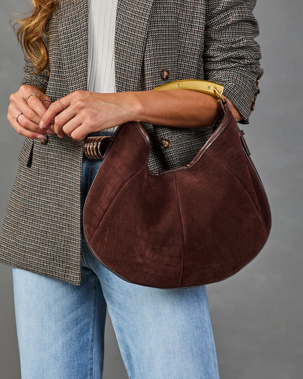 Linden Embossed Faux Suede Hobo Shoulder Bag