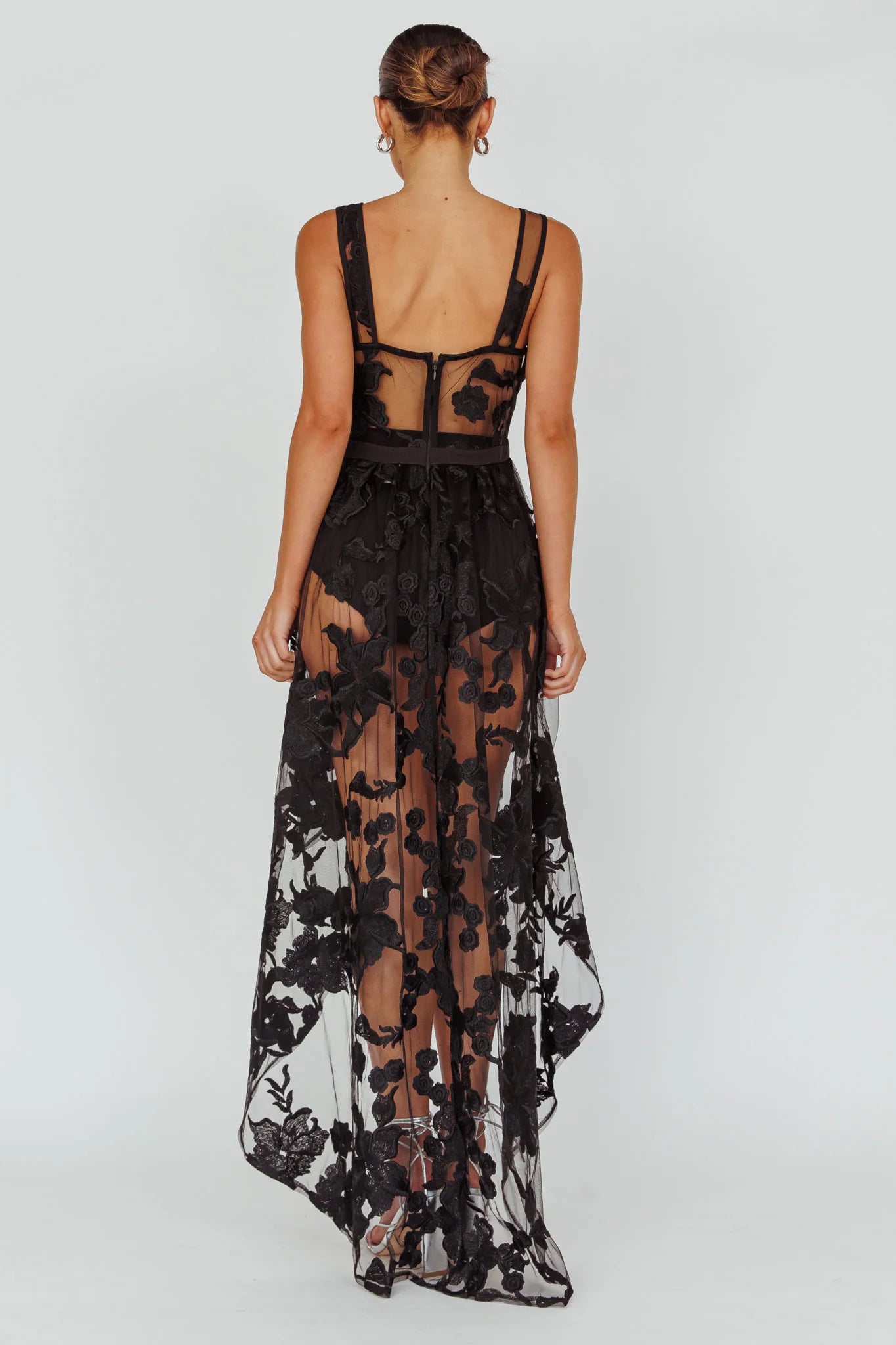 Moonlight Tango High-Low Mesh Top Black