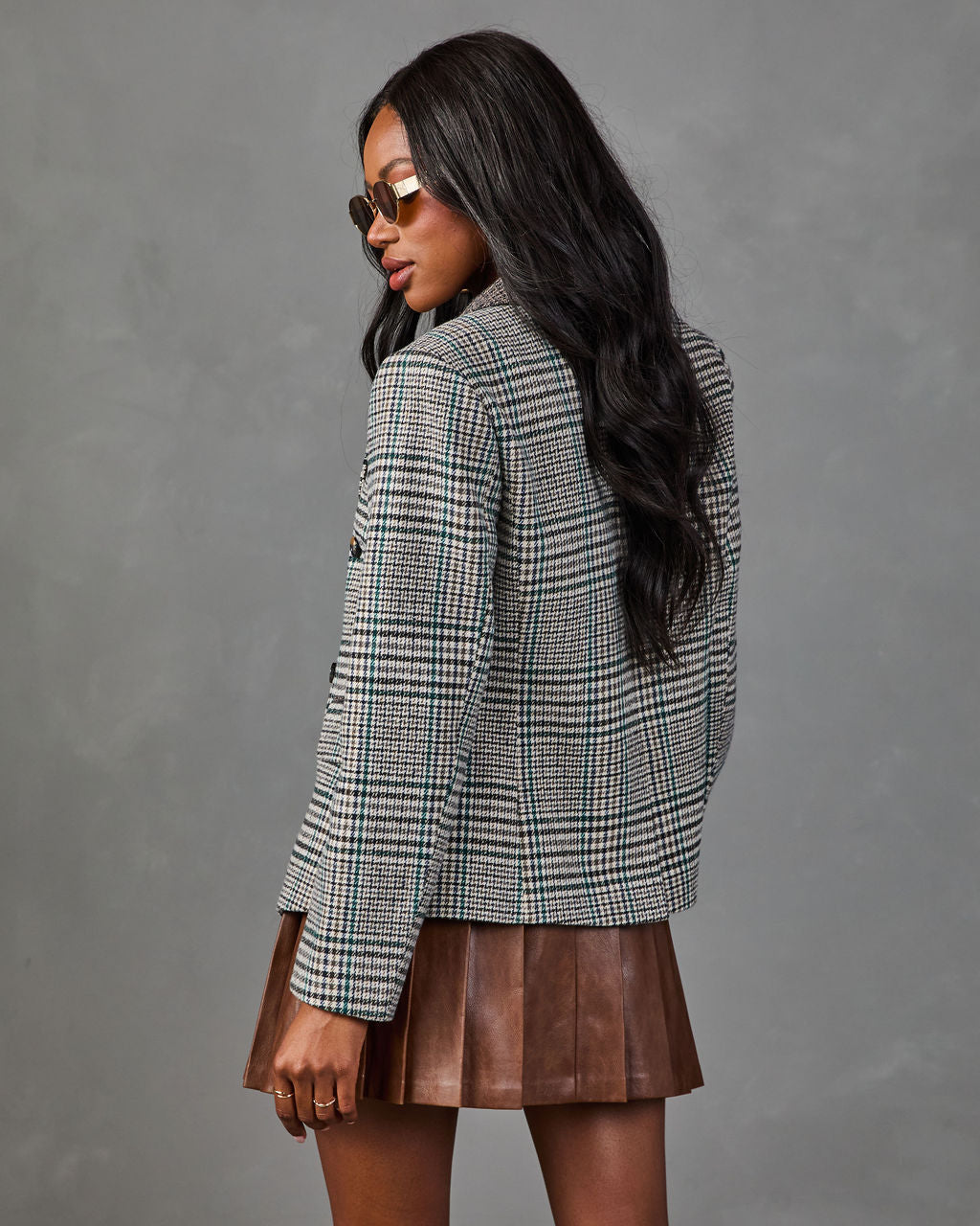 Sophie Houndstooth Plaid Double Breasted Blazer