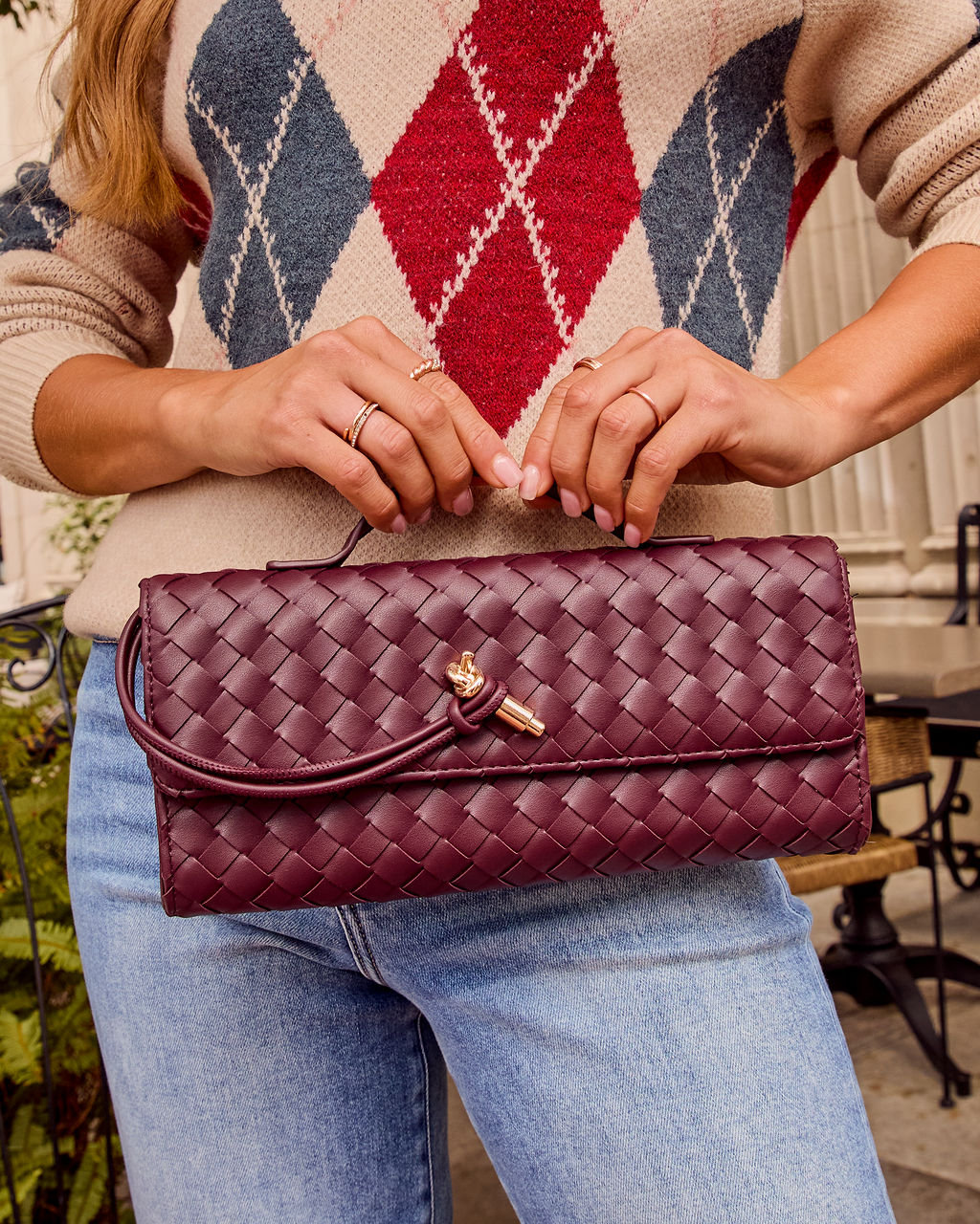 Porta Woven Leather Top Handle Clutch