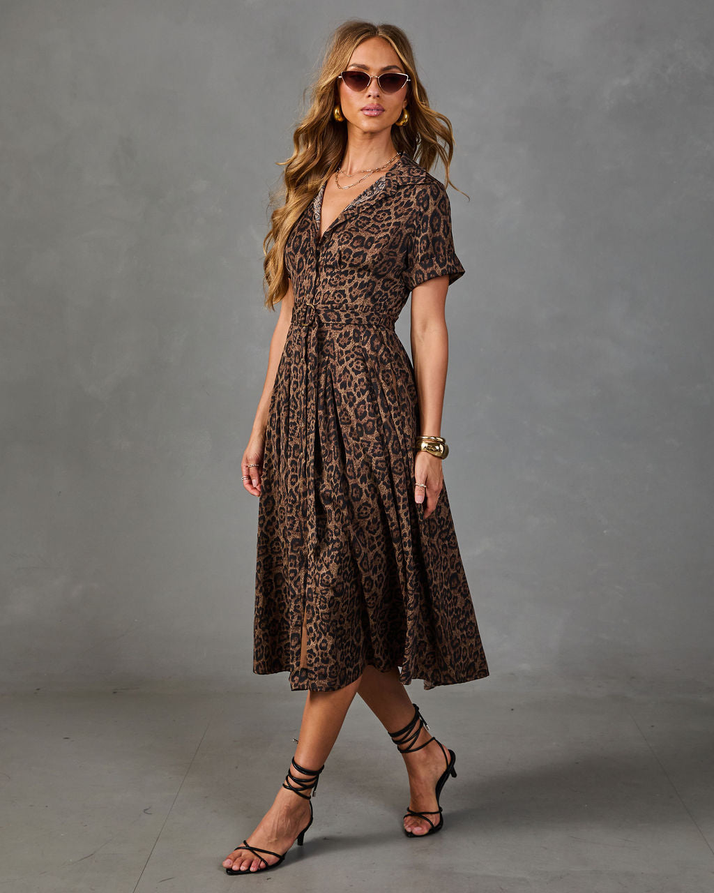 Wild Affair Belted Animal Print Midi Dress