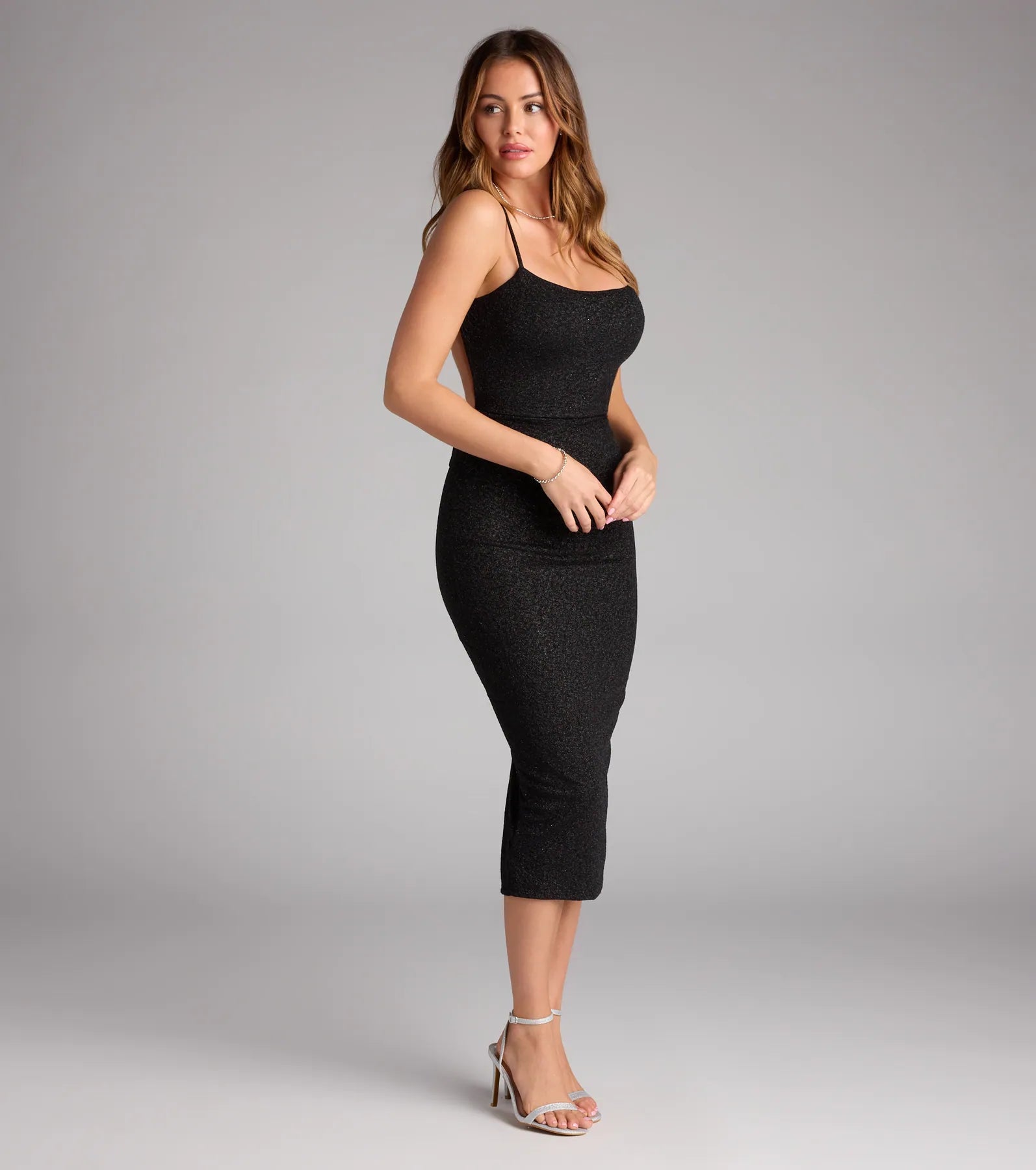 Kourtney Glitter Bow Midi Formal Dress