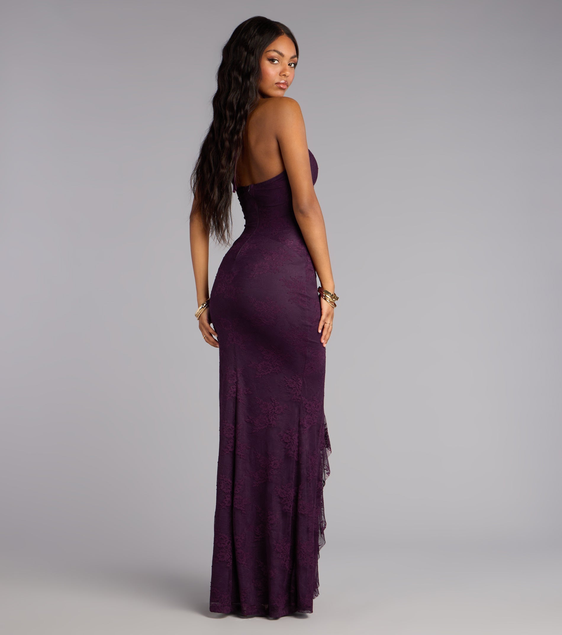 Donna Lace Ruffled Mermaid Formal Dress