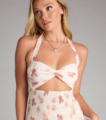 Bloom Baby Floral Halter Cutout Mini Dress