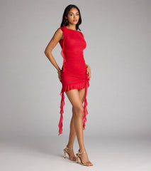 Stop And Stun Rosette Ruffle Mini Dress