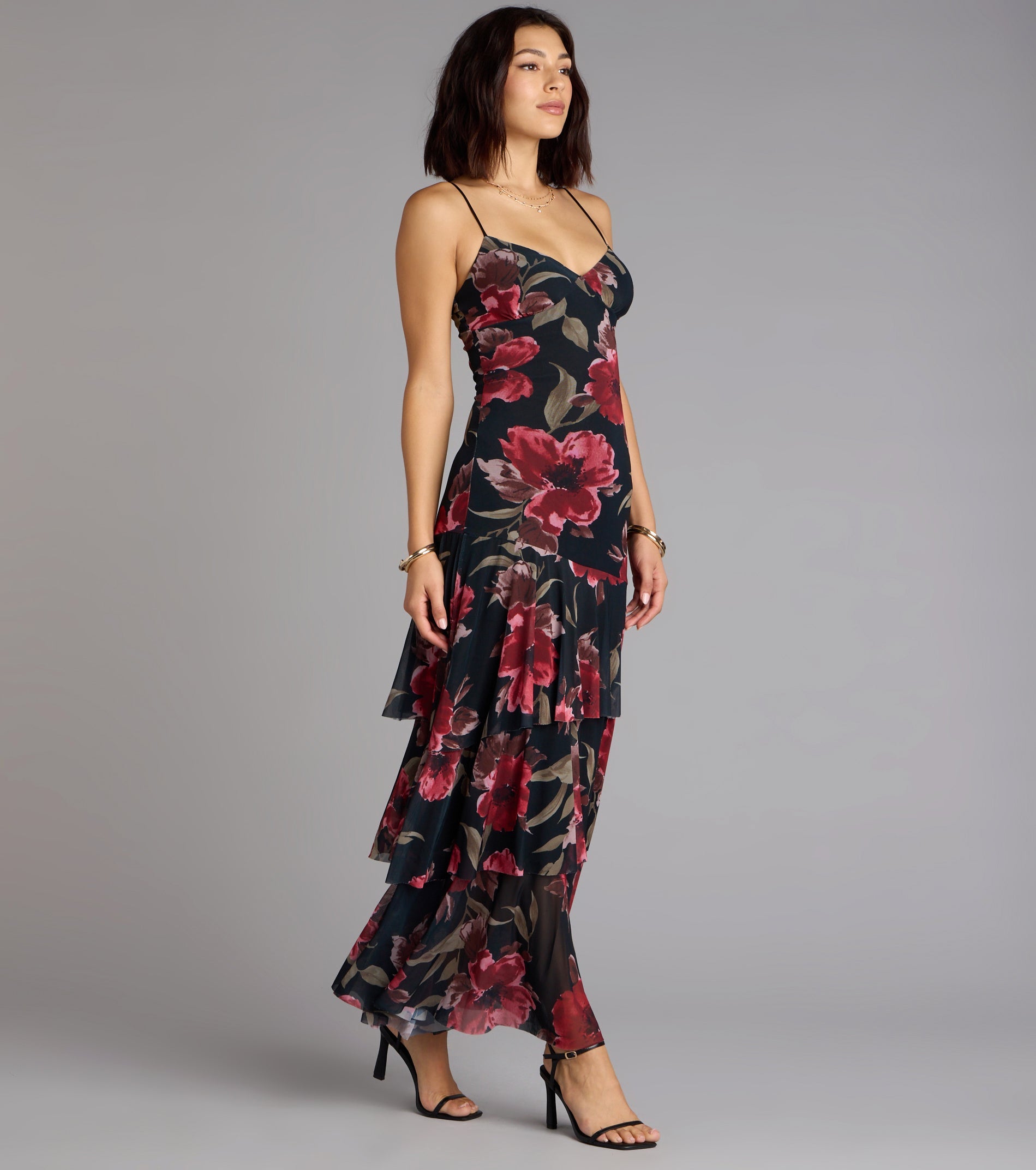 Blush Hour Floral Ruffle Maxi Dress